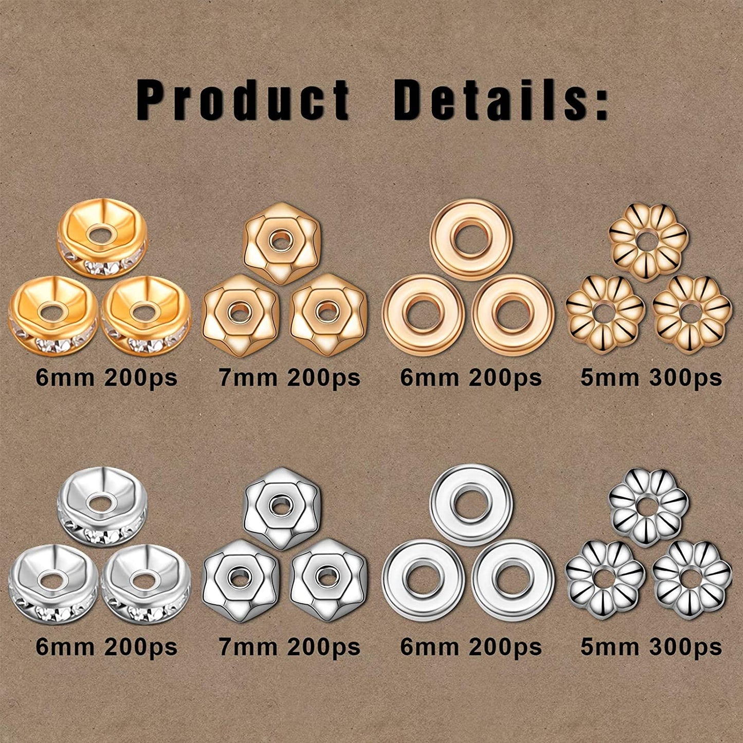 1600 Piece Flat Assorted Rondelle Spacer Beads Set Include 600 Piece Flower Spacer Beads 200 Piece Crystal Spacer Beads Loose Round Beads 400 Piece Disk Spacer Beads and 400 Piece Faceted Flat Beads image 1