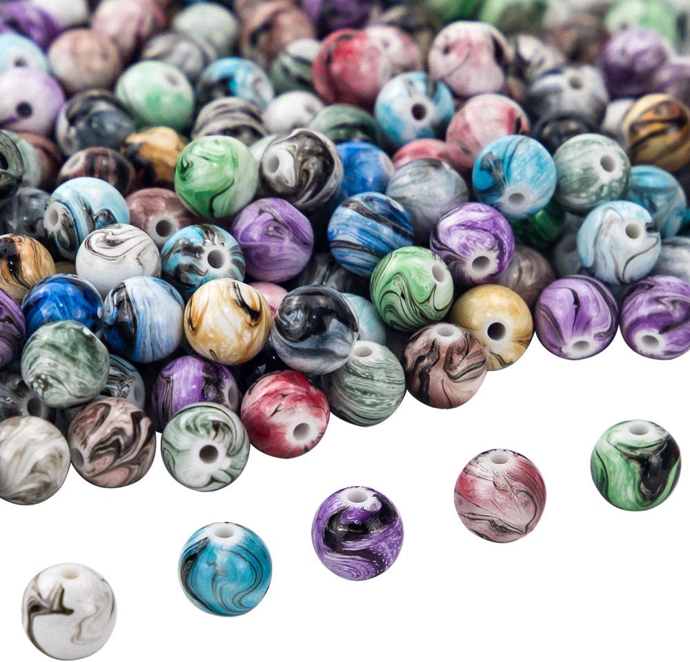 Quefe 500pcs Craft Beads for Jewelry Making, for Bracelets Making,Space Acrylic Beads in Ink Patterns with 50pcs Spacer Beads and Crystal String (8mm) image 3