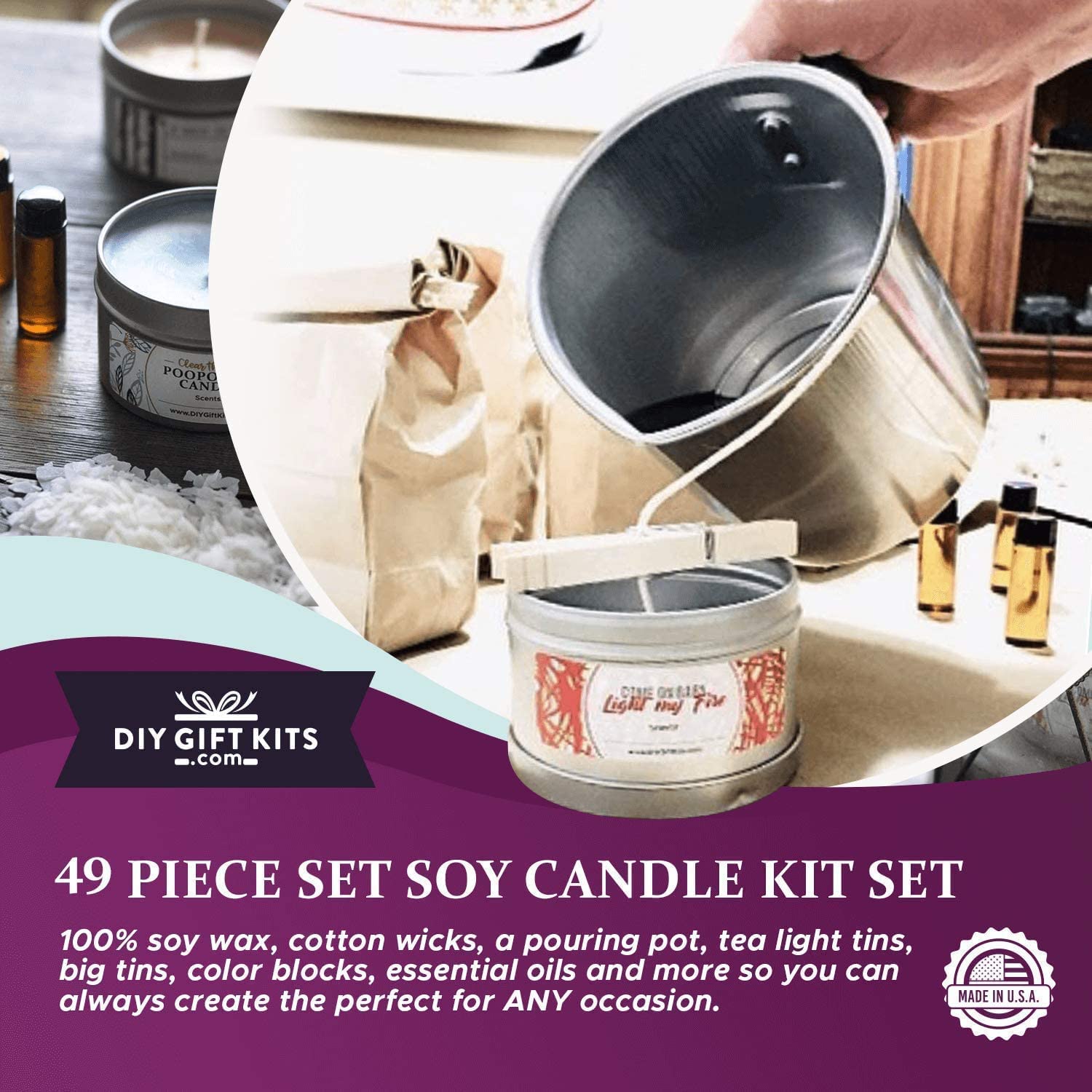 Soy Candle Making Kit for Adults and Teens (49-Piece Set) Easy to Make Essential Oil Scented Wax Candles image 1