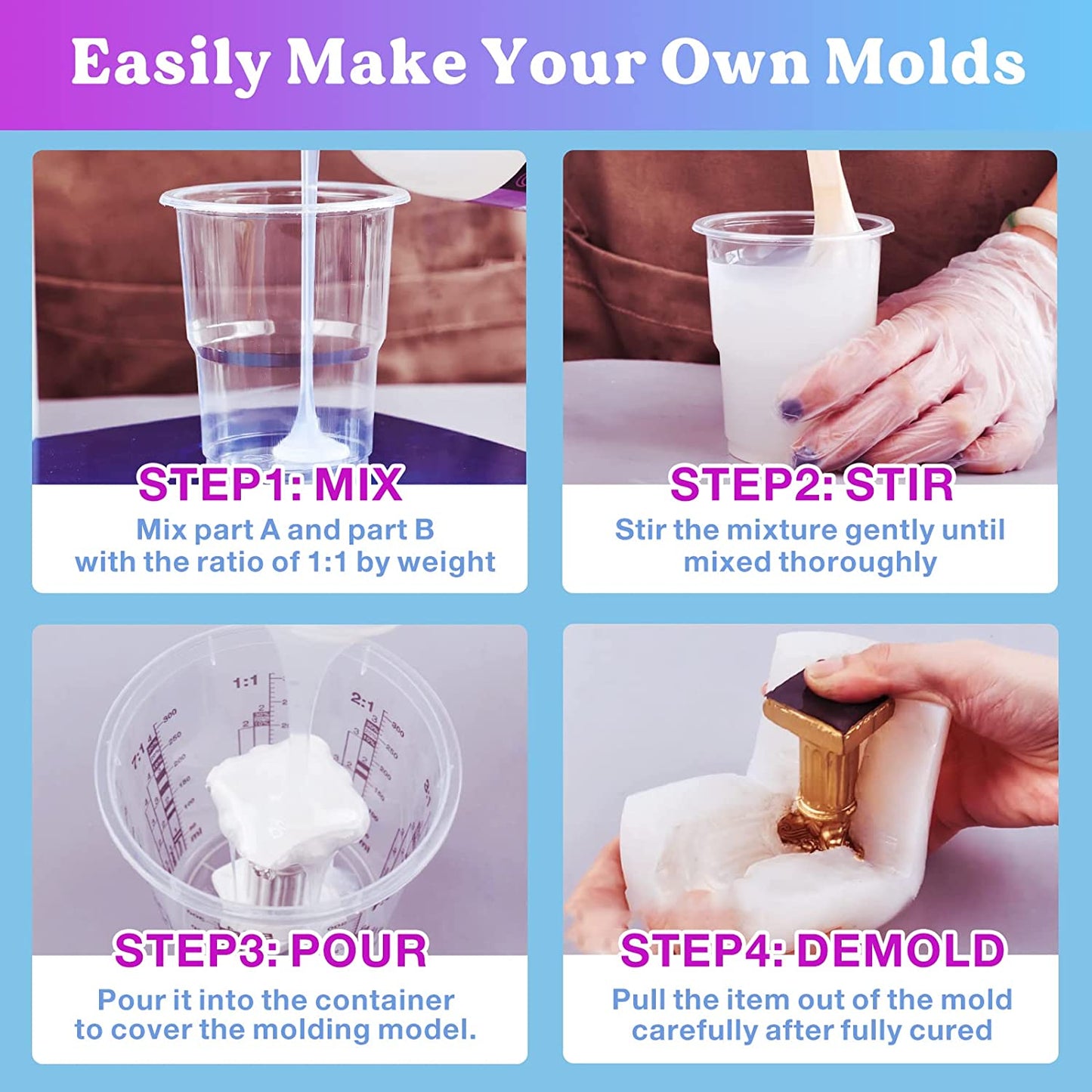 LET'S RESIN Silicone Mold Making Kit 63.48oz/3.968lbs,Non-Toxic Mold Making Silicone Rubber, Platinum Silicone Mold Maker,Clear Liquid Molding Silicone Kit for Resin Molds, Silicone Molds Making image 5