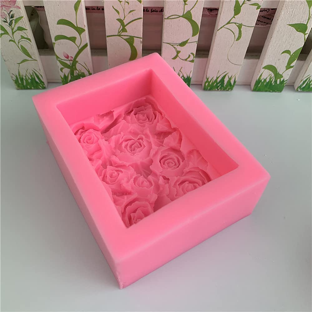 OBTANIM 2 Pcs Silicone Square Rose Flower Fondant Molds Handmade Chocolate Candy Moulds for DIY Craft Art Soap Candle Making Cake Decoration image 3