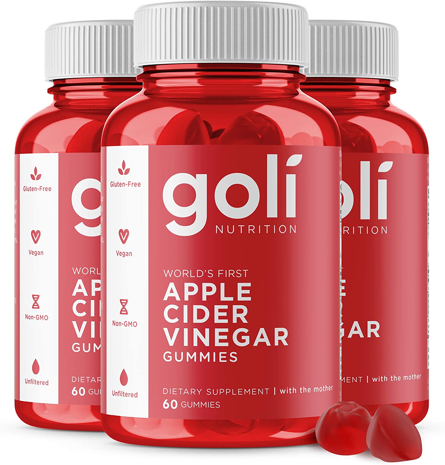 Apple Cider Vinegar Gummy Vitamins by Goli Nutrition - Immunity, Detox &amp; Weight (3 Pack, 180 Count, with The Mother, Gluten-Free, Organic, Vegan, Vitamin B9, B12, Beetroot, Pomegranate) image 0