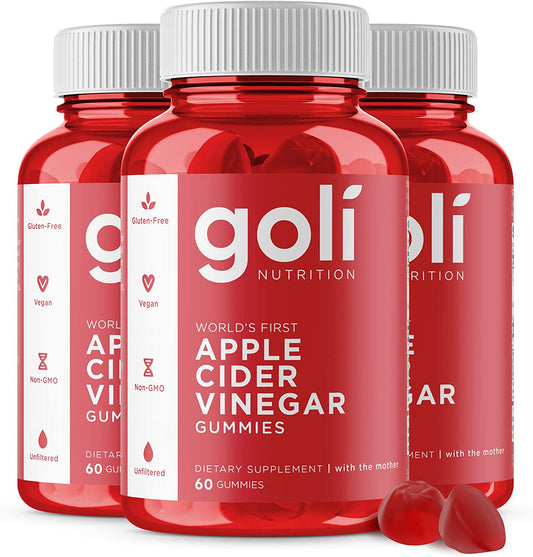 Apple Cider Vinegar Gummy Vitamins by Goli Nutrition - Immunity, Detox &amp; Weight (3 Pack, 180 Count, with The Mother, Gluten-Free, Organic, Vegan, Vitamin B9, B12, Beetroot, Pomegranate) image 0