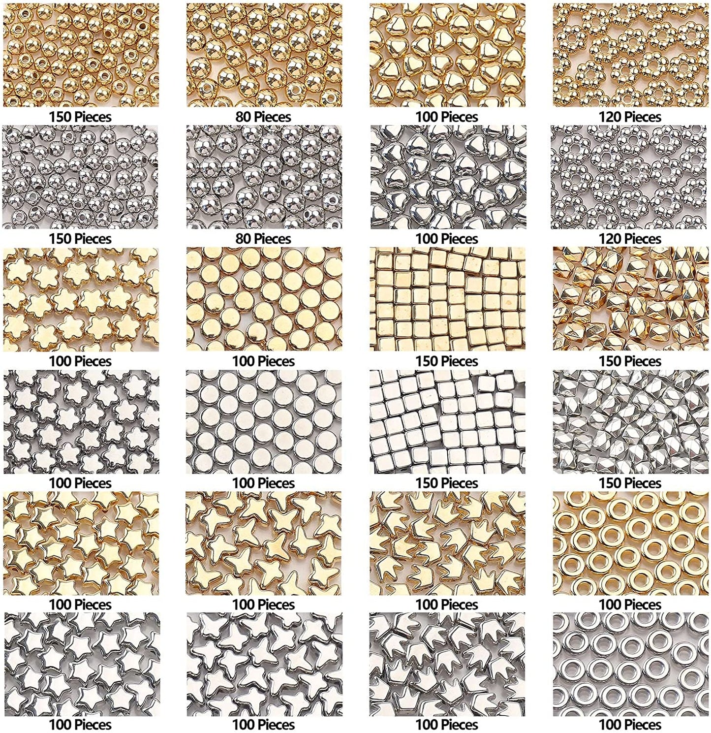 2700 Pieces 12 Styles Spacer Beads Set for Jewelry Making (Gold &amp; Silver), Assorted Loose Flower Start Heart Cube Crown Butterfly Round Ball Spacer Beads for DIY Bracelet Necklace Earring Crafts image 1