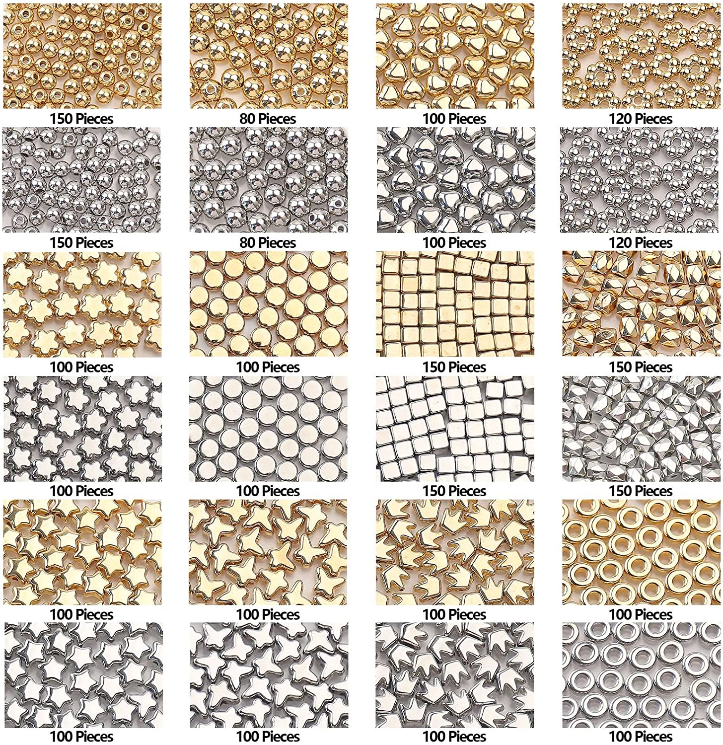 2700 Pieces 12 Styles Spacer Beads Set for Jewelry Making (Gold &amp; Silver), Assorted Loose Flower Start Heart Cube Crown Butterfly Round Ball Spacer Beads for DIY Bracelet Necklace Earring Crafts image 1