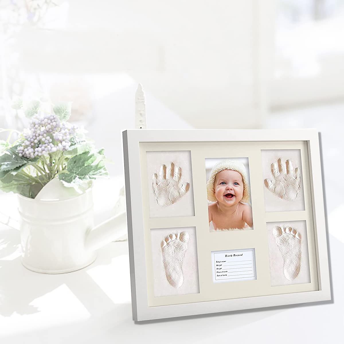 Baby Clay Handprint Footprint Kit, Newborn Picture Frame Shower Gifts Nursery Decor, Hand Foot Impression Photo Keepsake for Girls Boys image 4