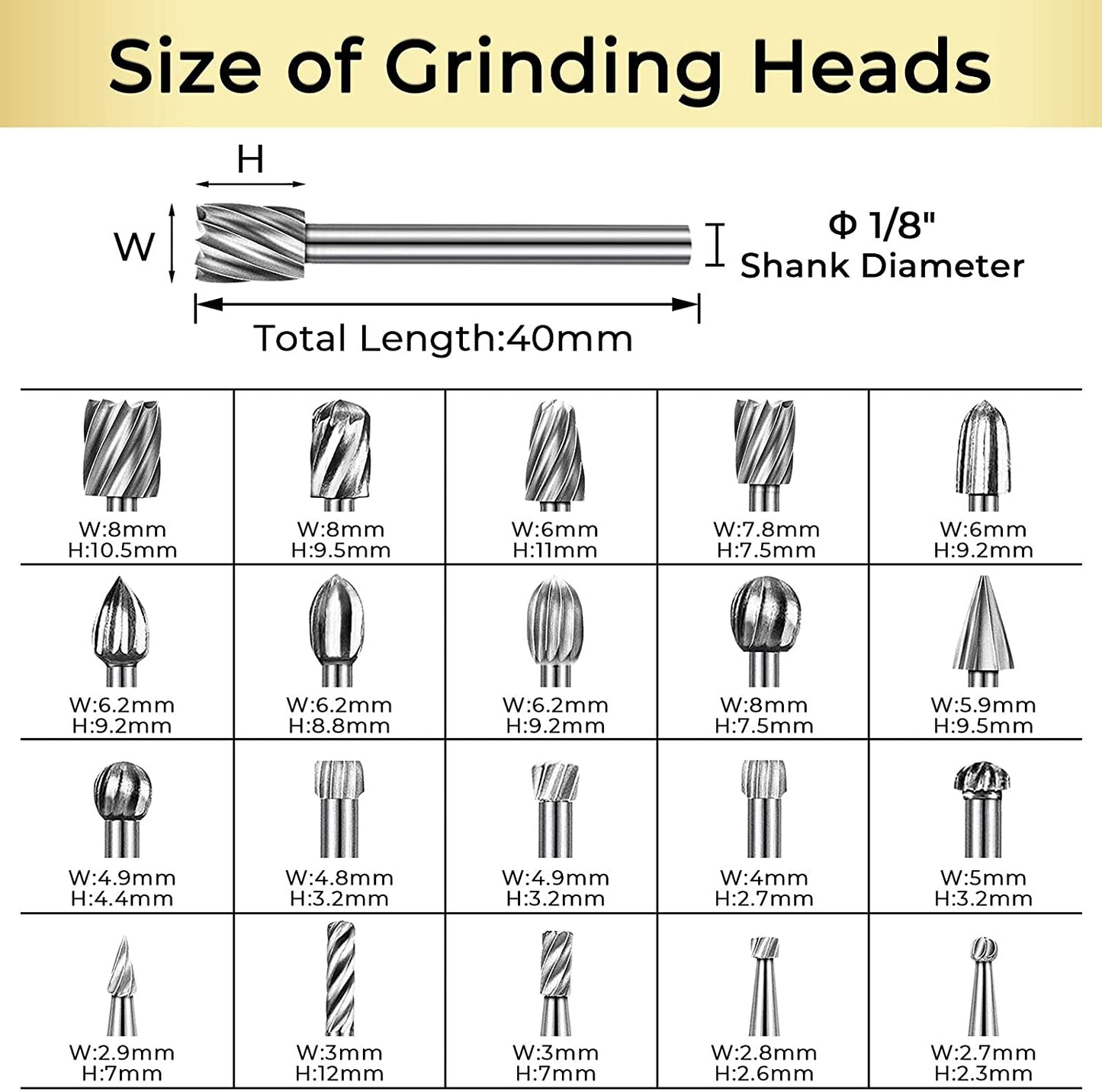Tonsiki 20PCS Wood Carving Bits Set, 1/8 Inch(3mm) Shank Tungsten Carbide Rotary Tools Accessories for DIY Woodworking, Engraving, Grooving, Polishing, Suitable for Most Rotary Tools image 1