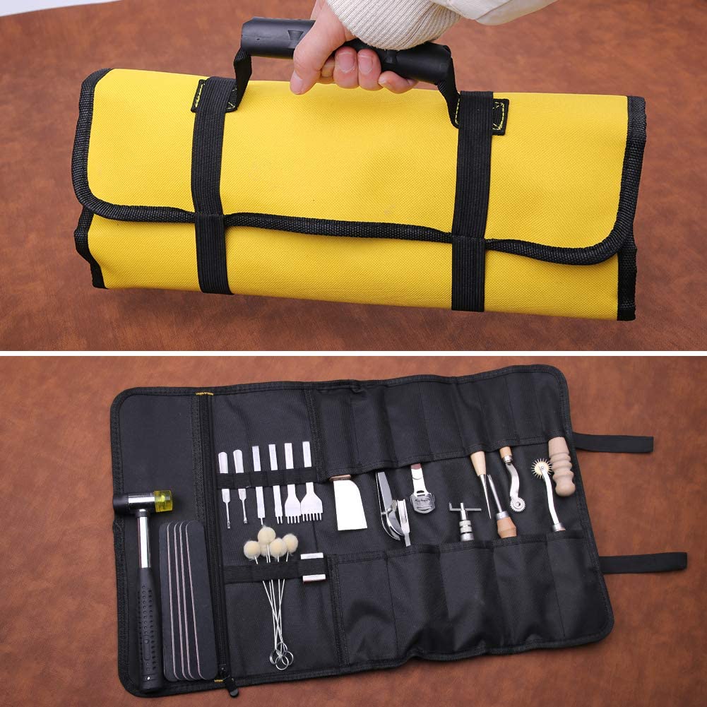 Leathercraft Hand Tools Kit, Leather Working Tools with Leather Prong Punch, Leather Hammer, Stitching Groover, Leather Skiver, and Other DIY Leather Craft Tools for Leather Making Projects image 2