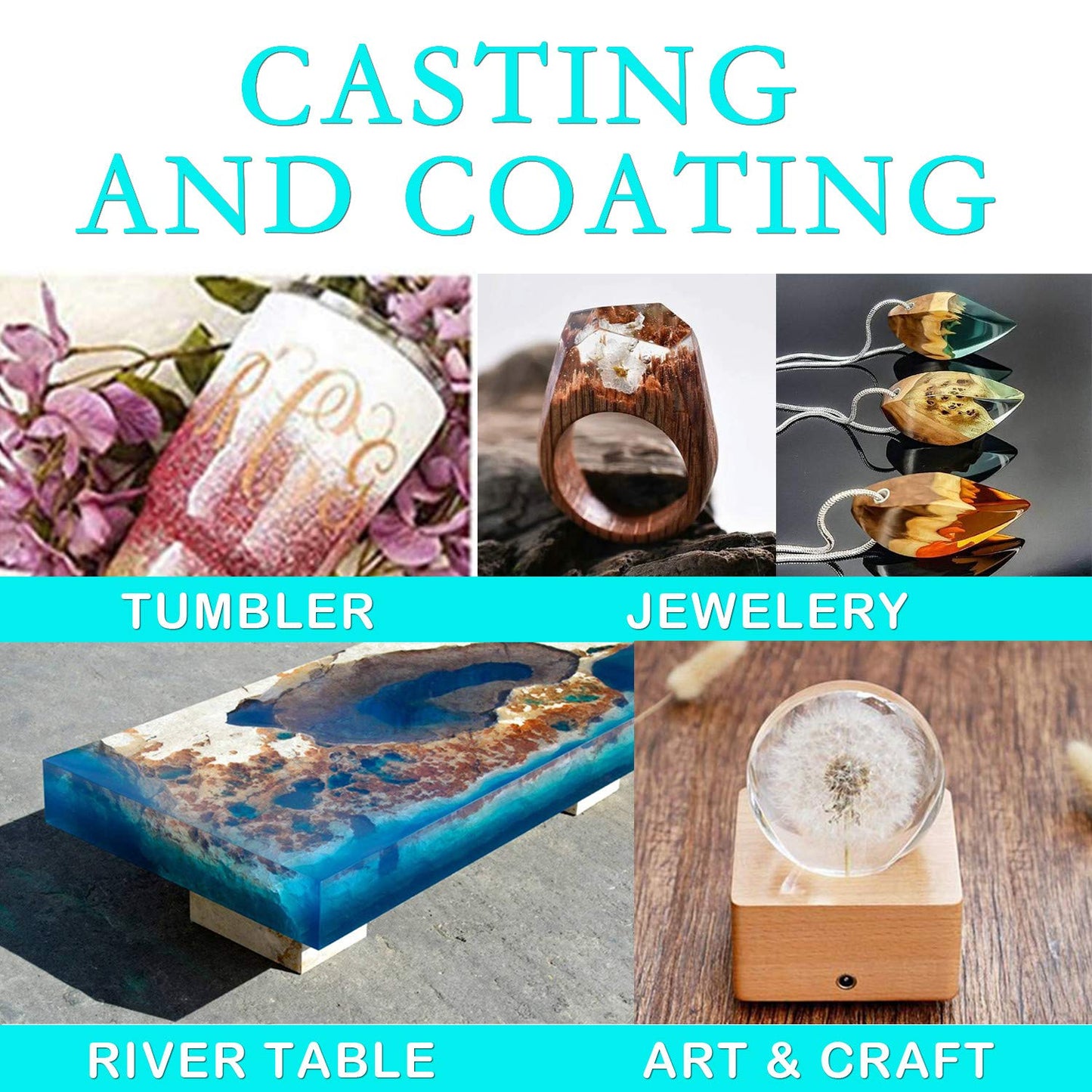 Clear Epoxy Resin Kit 2 Part Art Resin Epoxy Kit 1 Gallon Resin Kit Crystal Jewelry Tabletop Resin with Bonus Cups Sticks Spreaders and Gloves image 2