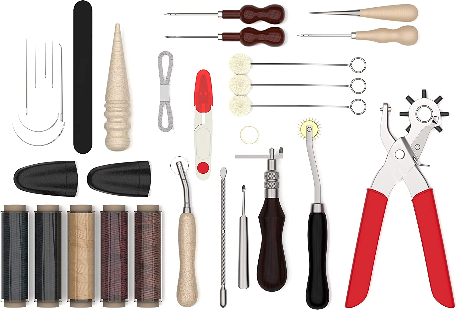 JERETA Leather Working Kit, 32pcs Thread and Needle Kit, Leathercraft Supplies, Hand Sewing Kit, Leather Bracelet Making Kit, Upholstery Repair Kit image 0