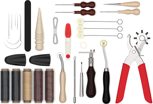 JERETA Leather Working Kit, 32pcs Thread and Needle Kit, Leathercraft Supplies, Hand Sewing Kit, Leather Bracelet Making Kit, Upholstery Repair Kit image 0