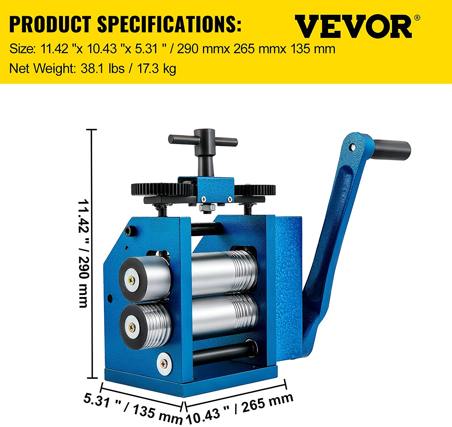 VEVOR Rolling Mill 4.4"/112mm Jewelry Rolling Mill Machine Gear Ratio 1:2.5 Wire Roller Mill 0.1-7mm Press Thickness Manual Combination Rolling Mill for Jewelry Sheet Square Semicircle Circle Pattern image 6