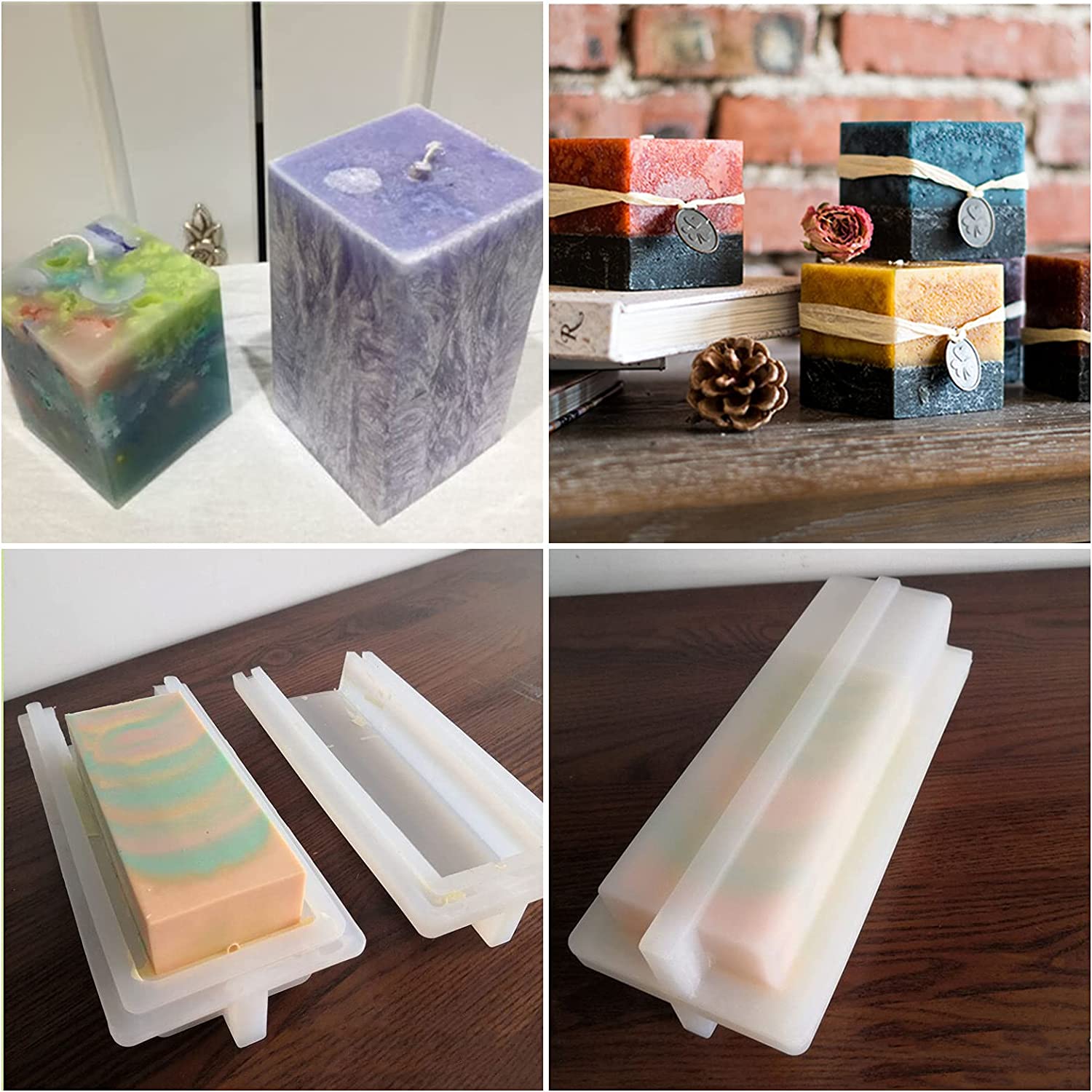 AHANDMAKER Square Shape Tube Column Silicone Soap Mould, Embed Soap Making Supplies Column Silicone Mould for DIY Craft Christmas Cake Baking Handmade Candle Soap Making Supplies image 3