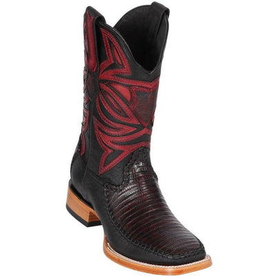 LOS ALTOS BOOTS MENS #82F0718 WIDE SQUARE TOE | GENUINE TEJU &amp; DEER SKIN BOOTS | COLOR BLACK CHERRY image 0