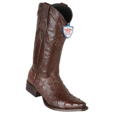 WEST BOOTS #2940307 MEN'S | COLOR BROWN | MEN'S WILD WEST FULL QUILL OSTRICH SNIP TOE BOOTS HANDCRAFTED image 0
