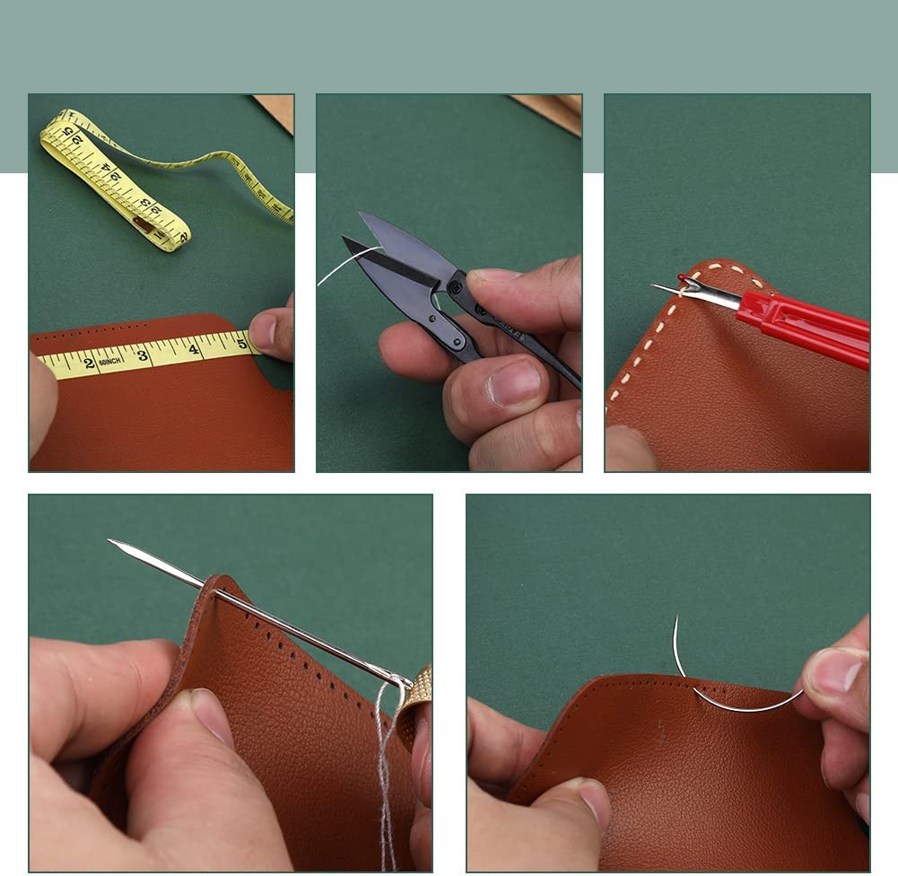 Leather Sewing Kit for Beginners Leather Sewing Awl 34 PCS Leather Needle and Thread Kit Upholstery Thread Cord Large-Eye Stitching Needles for Leather Repair image 5