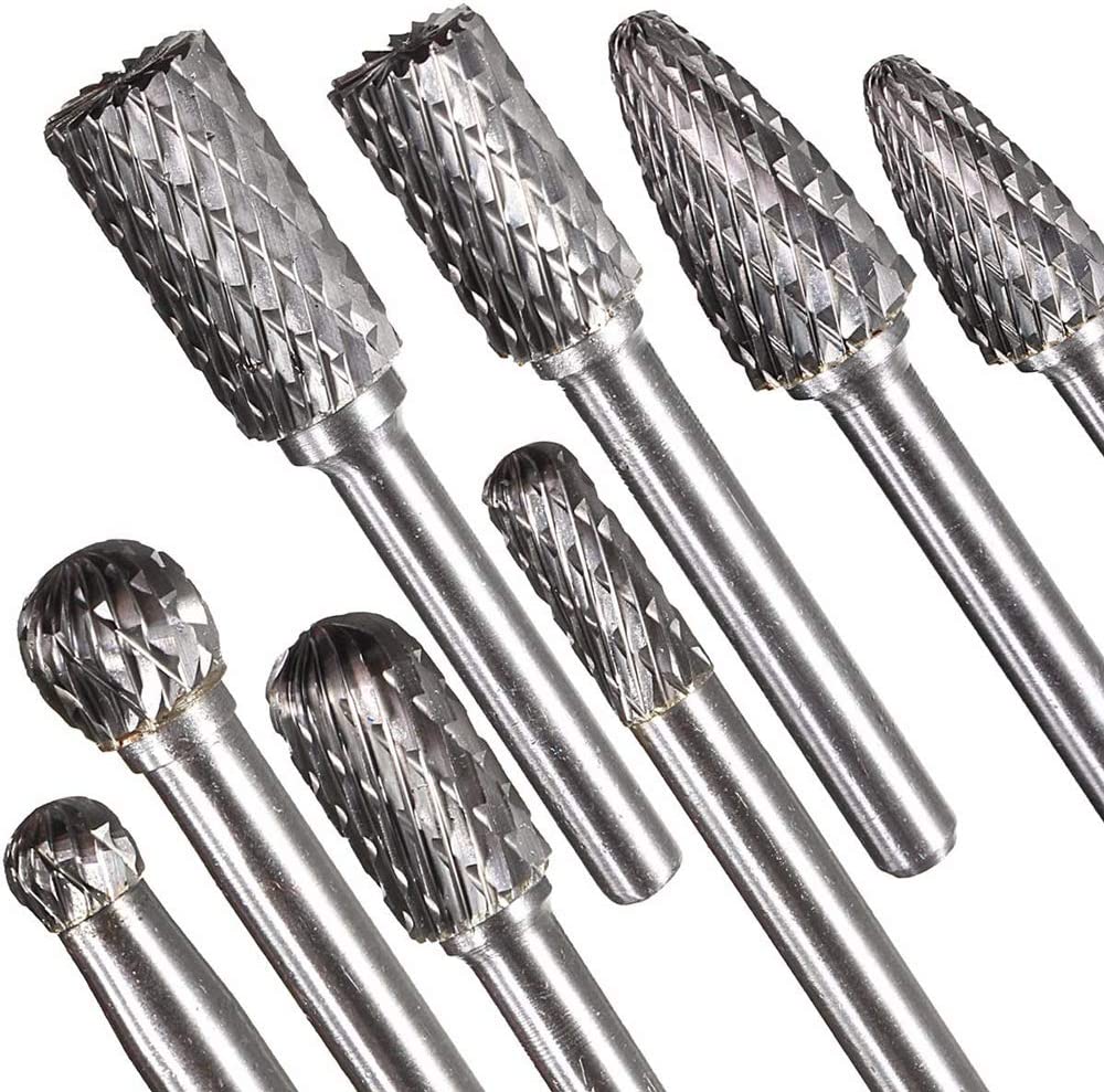 8pcs Carbide Rotary Burr Set, Double Cut 1/4''(6.35mm) Shank Solid Carbide Rotary Burr Set for Die Grinder Drill for Woodworking,Drilling, Metal Carving, Engraving, Polishing by YEEZUGO image 1