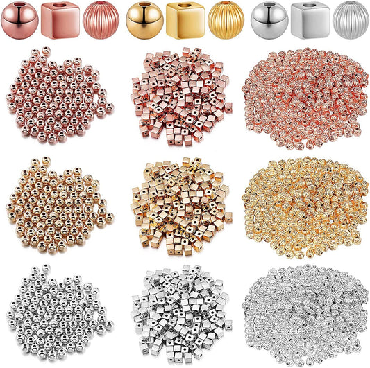 3000 Pieces Assorted Spacer Beads for Jewelry Making, Rose Gold Beads Rondelle Square Beads Silver and Gold Beads Charms for DIY Crafts Making image 0