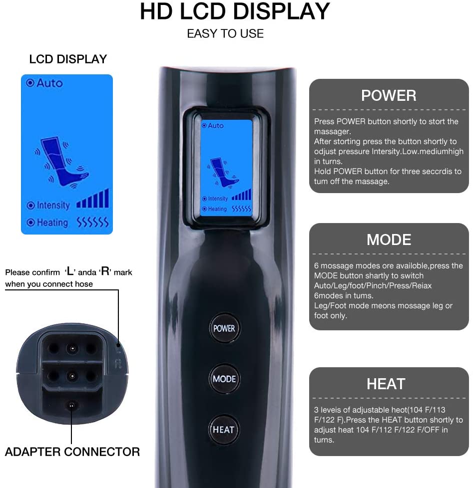 Christmas Gifts Foot and Leg Massager with Heat, Air Leg Compression Massager for Circulation and Restless Legs Syndrome Relief,Foot and Calf Massager with 6 Modes 3 Intensities image 4