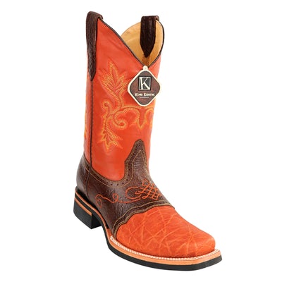 MEN'S KING EXOTIC ELEPHANT SKIN BOOTS RUBBER SOLE &amp; SADDLE SQUARE TOE HANDCRAFTED COGNAC (48167003) image 0