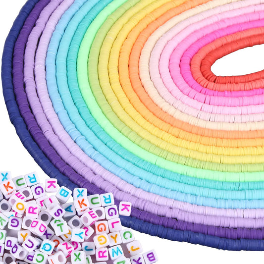 6700 Pcs Colorful Flat Clay Beads and Alphabet Beads for DIY Polymer Colorful Round Handmade Heishi Jewelry Making Beads for Necklace Bracelet Earring Pendant and Anklet Craft Making (20 Strands 6mm) image 0