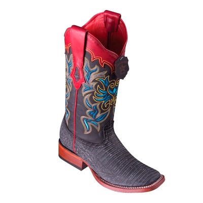 WOMEN’S LOS ALTOS TEJU LIZARD BOOTS WIDE SQUARE TOE HANDCRAFTED | SANDED BLACK (3220774) image 0