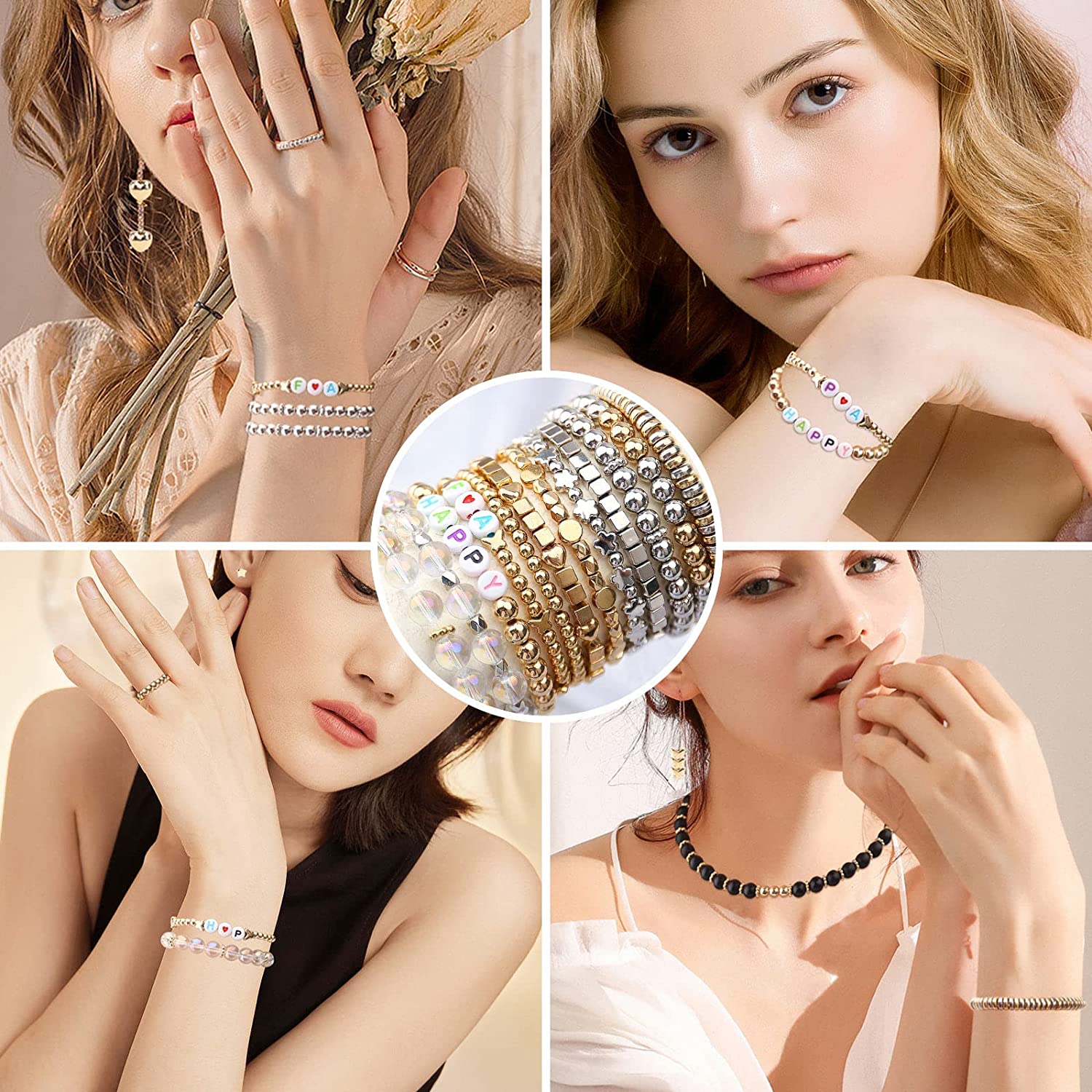 2700 Pieces 12 Styles Spacer Beads Set for Jewelry Making (Gold &amp; Silver), Assorted Loose Flower Start Heart Cube Crown Butterfly Round Ball Spacer Beads for DIY Bracelet Necklace Earring Crafts image 6