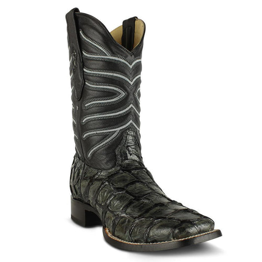 Los Altos Boots Mens #8221009 Wide Square Toe | Genuine Pirarucu Fish Boots | Color Gray image 0