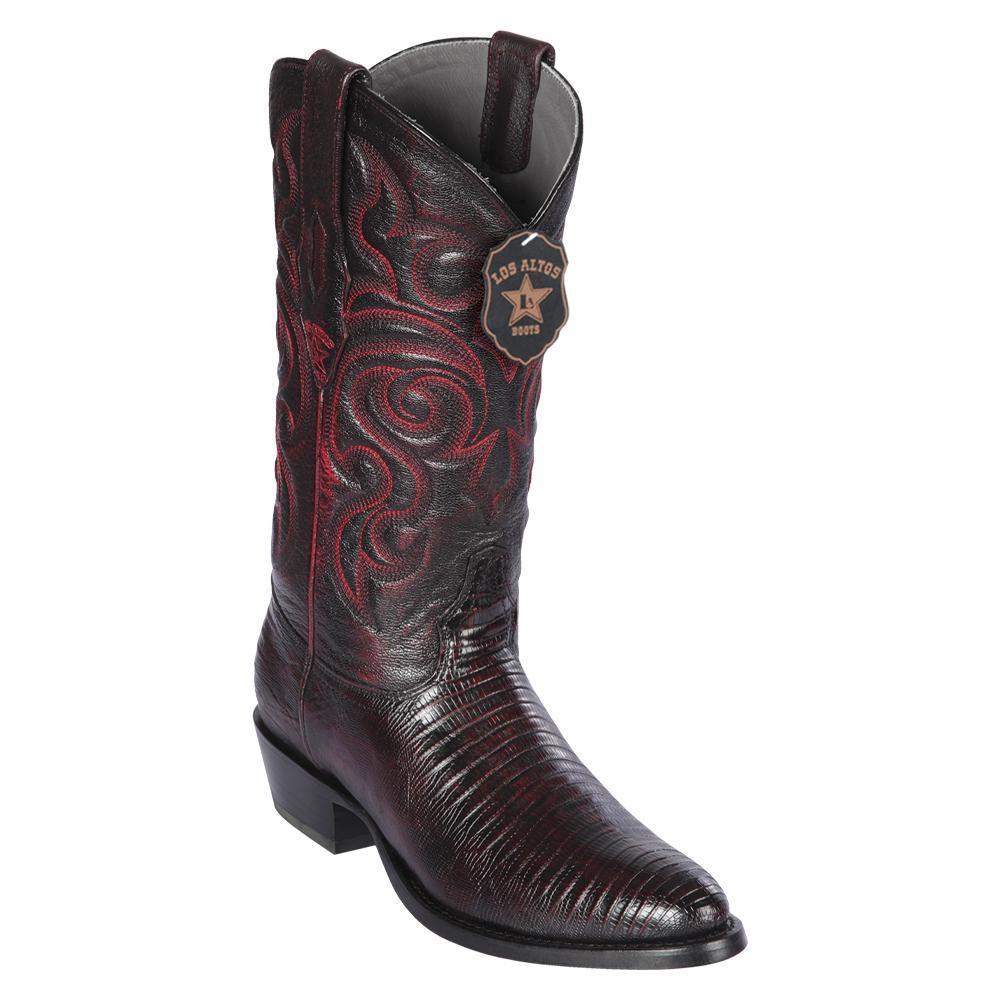 Los Altos Boots Mens #650718 Round Toe | Genuine Teju Lizard Boots Handcrafted | Color Black Cherry image 0