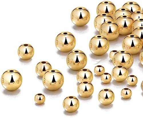 1200 Pieces Beads Ball Round Beads Beaded Spacer Beads Seamless Smooth Loose Ball Beads for Stackable Bracelet Jewelry Craft Making, 8 mm, 6 mm, 4 mm (Gold) image 3