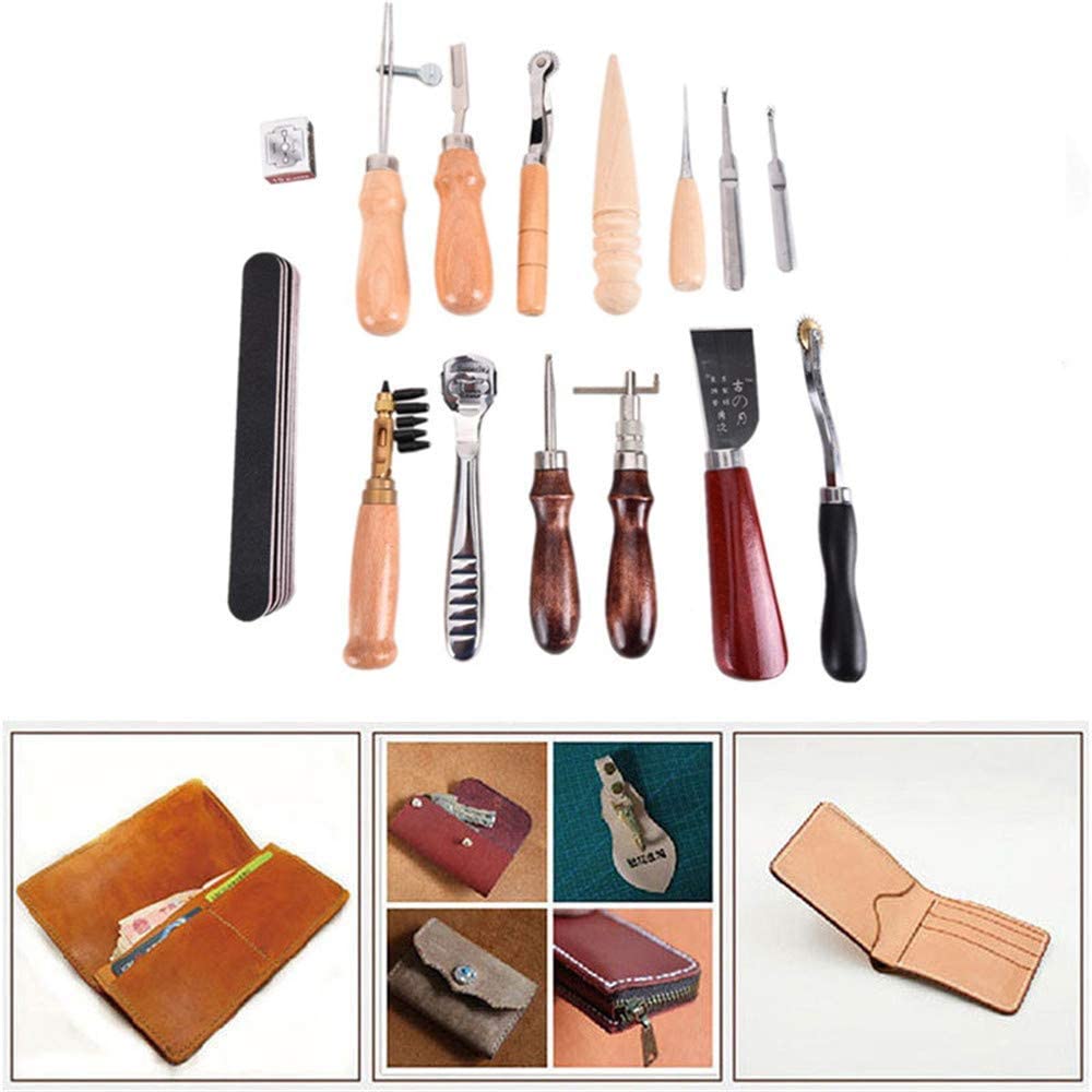 19Pcs Leather Craft Sewing Tools Punch Kit Stitching Working Groover Thread Awl Trimming Hand Set image 2