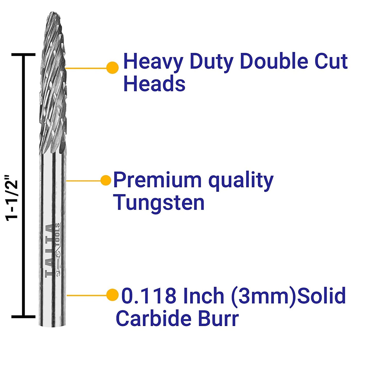 20PC Double/Single Cut Carbide Burr Set - 0.118" (3mm) Shank, Rotary Tool Cutting Burrs - Dremel Accessories, Fordom, Flex Shaft, Dewalt And Die Grinders - For Wood Carving, Metal Working And Engraving. image 1