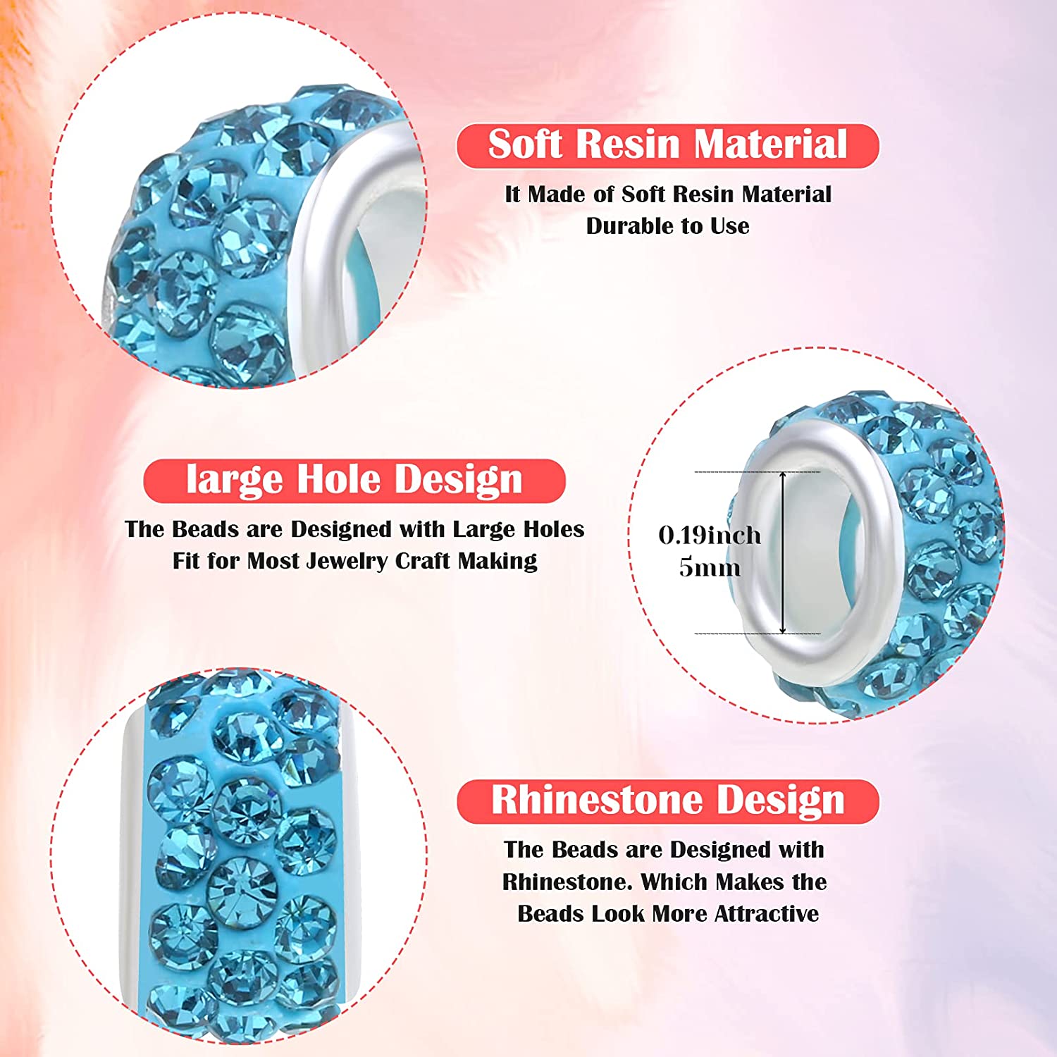 Mckanti 152 Pieces Glass European Beads Large Holes Spacer Beads for Jewelry Making, Assorted European Craft Beads Resin Spacer Beads for Fairy Wands, Necklace, Bracelet, Jewelry Making image 3
