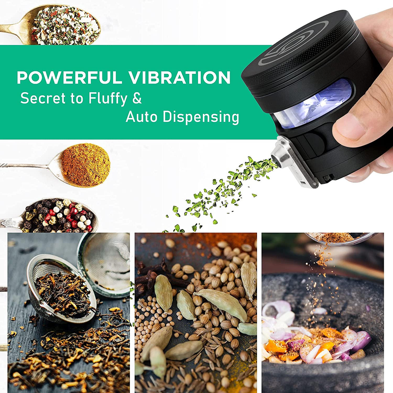 Tectonic MANUAL Herb Grinder w/ AUTOMATIC Electric Herbal Spice Dispenser Large 2.5" Aluminum Alloy image 1