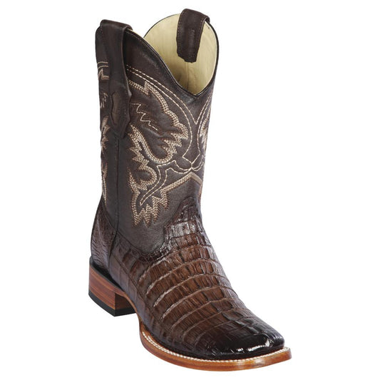 Los Altos Boots Mens #8220116 Wide Square Toe | Genuine Caiman Tail Boots | Color Faded Brown image 0