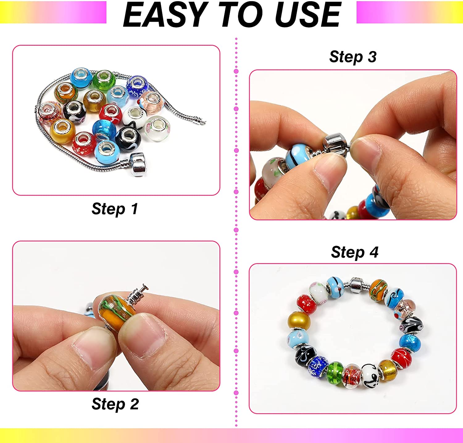 TOAOB 50pcs Assorted European Craft Beads Glass Large Hole Spacer Beads Assortments with Brass Silver Core for DIY Crafts Bracelet Necklace Jewelry Making image 3