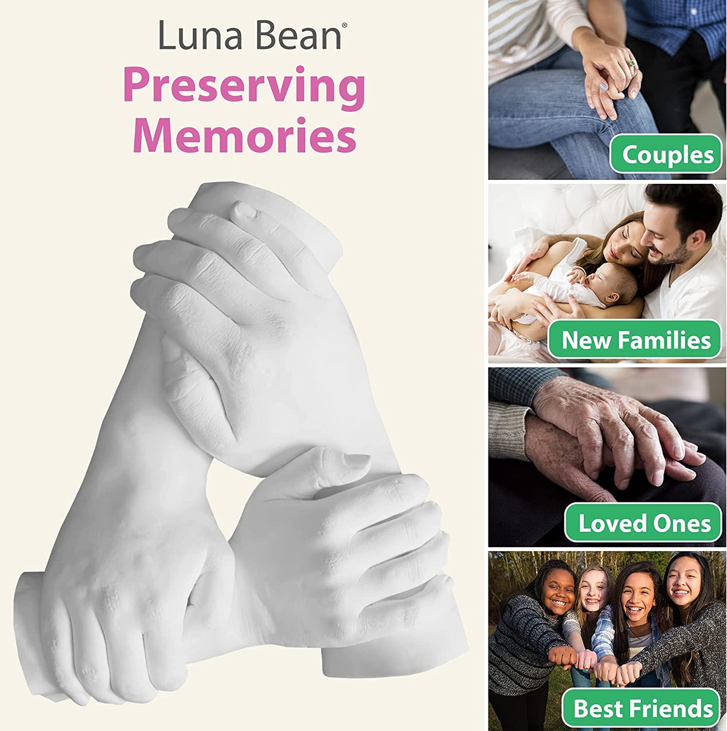 Luna Bean Intertwined Family Size Plaster Hand Mold Casting Kit - Perfect for Adults &amp; Kids DIY Kits - (Cast up to 6 Hands) image 3