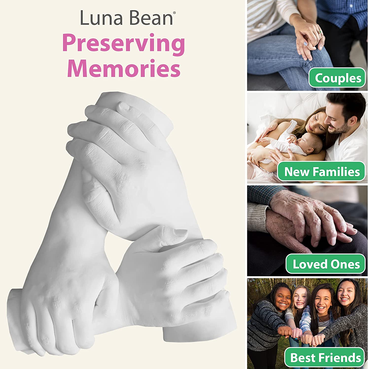 Luna Bean Intertwined Family Size Plaster Hand Mold Casting Kit - Perfect for Adults &amp; Kids DIY Kits - (Cast up to 6 Hands) image 3