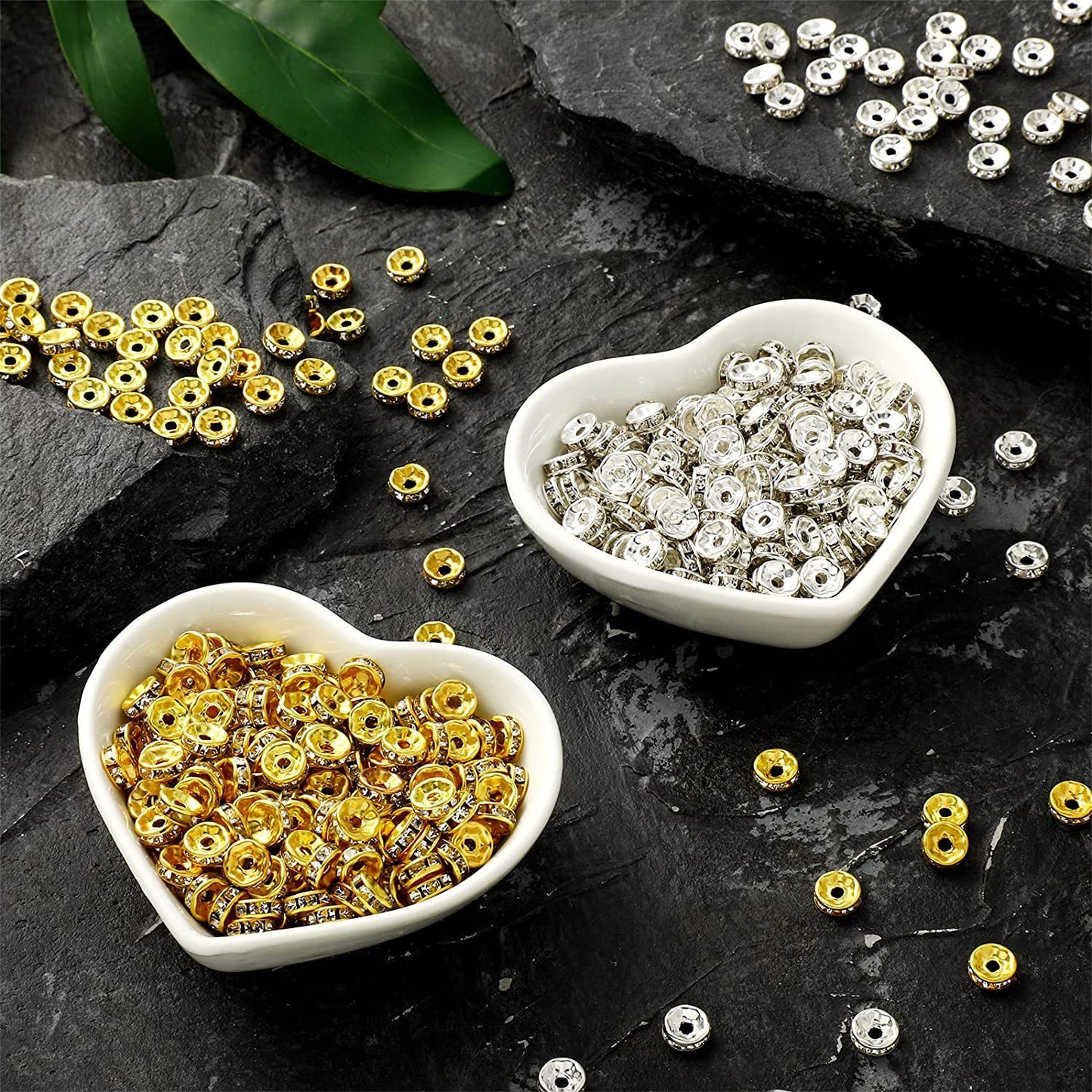 800 Pieces 8mm Round Rondelle Spacer Beads Crystal Rhinestone Loose Bead Charm Beads Spacer Bead for Jewelry Making (Gold, Silver,8 mm) image 5