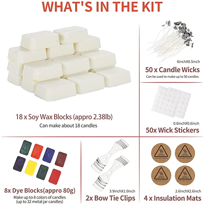 Candle Making Kit for Adults, Candle Making Supplies, Soy Wax Candle Making Kit for Making Soy Candle,Soy Wax for Candle Making,Candle Soy Wax Kit Including Candle Wax Dyes,Candle Wicks,Wick Stickers image 2