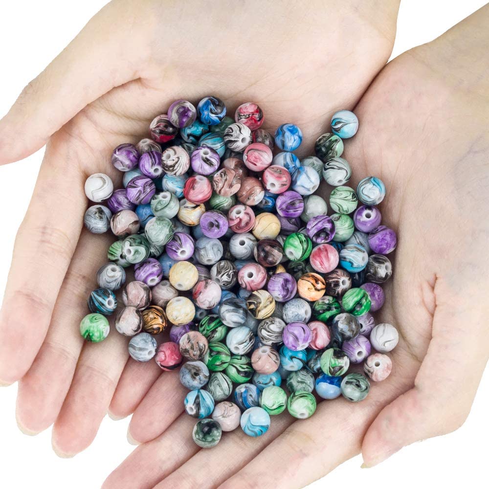 Quefe 500pcs Craft Beads for Jewelry Making, for Bracelets Making,Space Acrylic Beads in Ink Patterns with 50pcs Spacer Beads and Crystal String (8mm) image 4