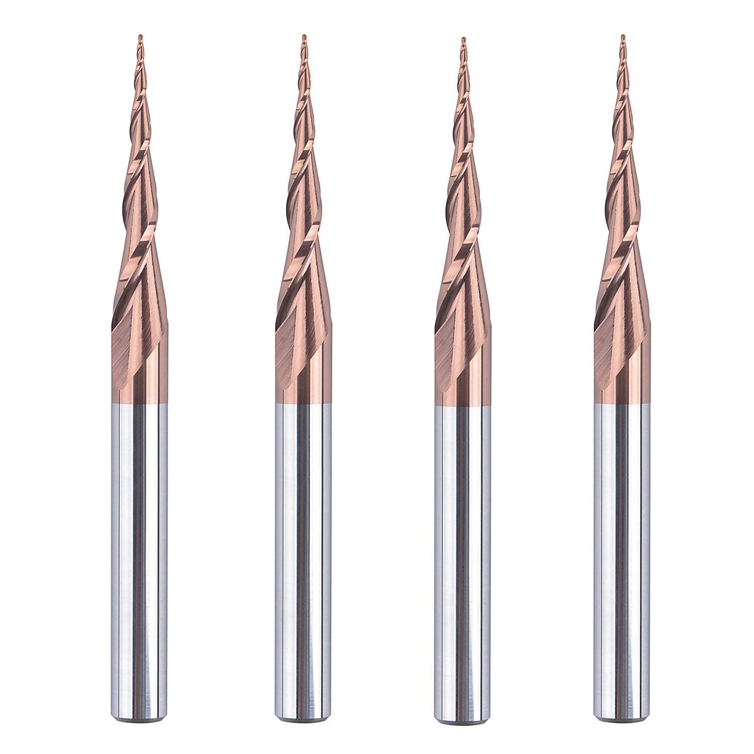 SpeTool 4Pcs Tapered Ball Nose End Mill 1/4" -3" with 0.5mm Tip Diameter (0.25mm Radius) CNC Router Bit 2D and 3D Engrave Carving Woodworking Tool image 0