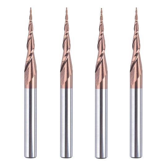 SpeTool 4Pcs Tapered Ball Nose End Mill 1/4" -3" with 0.5mm Tip Diameter (0.25mm Radius) CNC Router Bit 2D and 3D Engrave Carving Woodworking Tool image 0