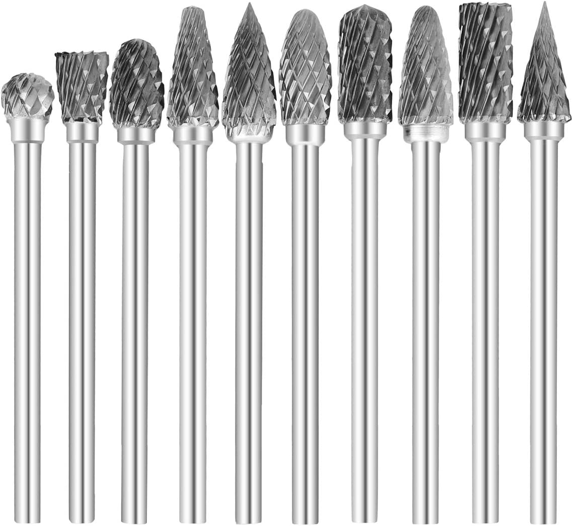 COMOWARE Rotary Burr Set 10pcs 1/8 Tungsten Carbide Rotary File Solid Carbide Rotary Burr Set Drill Grinding Cutter Tools Bits Set, for DIY Wood-working Carving, Metal Polishing, Engraving, Drilling image 0