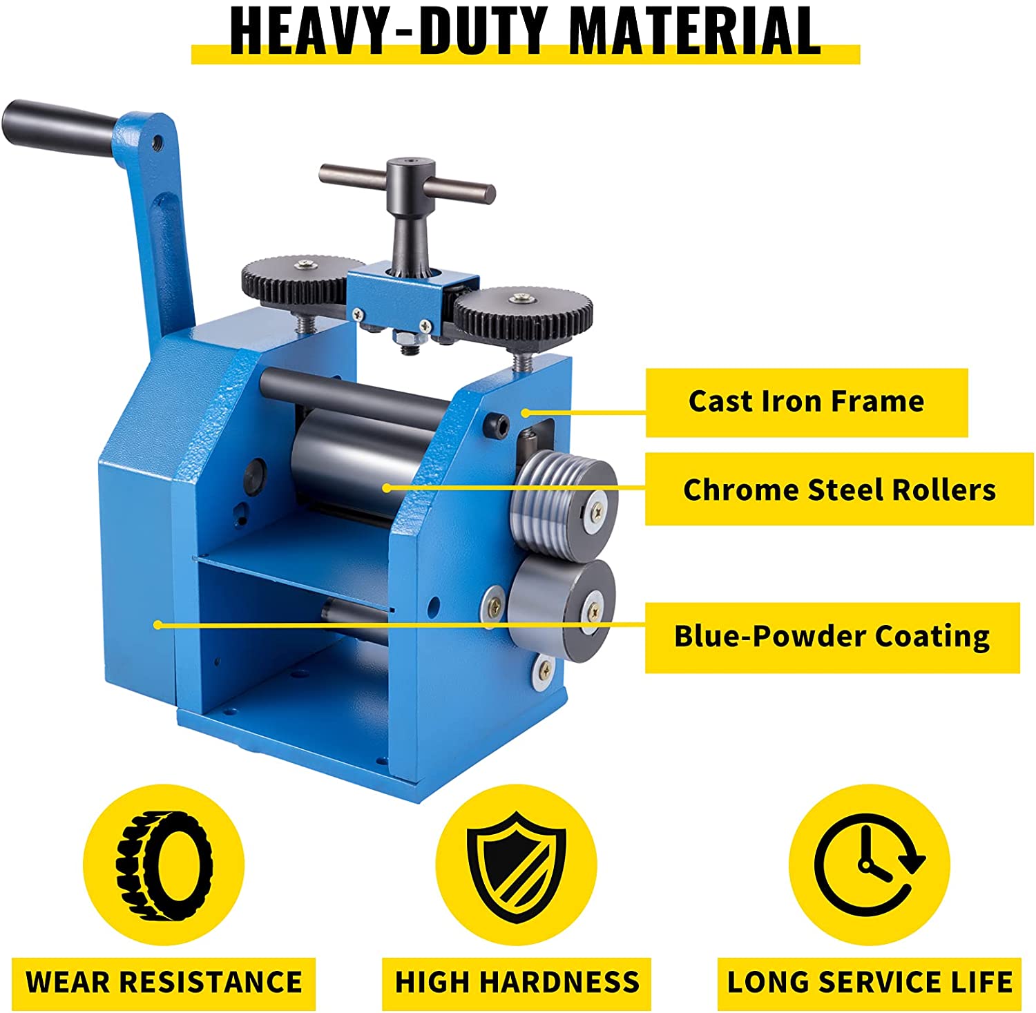 VEVOR Jewelry Rolling Mill 4.4"/112mm, Gear Ratio 1:2.5 Wire Roller Mill 0.1-7mm Press Thickness Manual Combination Rolling Mill w/Iron Roller for Jewelry Sheet Semicircle Pattern image 3