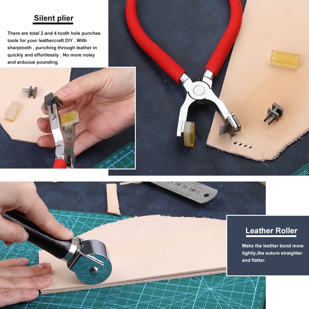 447 Pieces Leather Working Tools and Supplies with Instruction, Leathercraft Tools Kit, Leathercraft Tools Holder, Leather Craft Stamping Tools, Stitching Hole Punch, Leather Working Saddle Making image 3