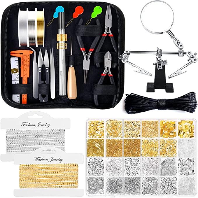 Jewelry Making Tools Set - High Quality Pliers, Nylon Jaw, Round Nose, Bent Nose, Diagonal Cut, Flat Nose, Wire Looping, Brass Ring, Ergonomic Handles, Zipped Carrying Pouch image 0