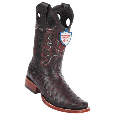 WEST BOOTS #28180318 MEN'S | COLOR BLACK CHERRY | MEN’S WILD WEST FULL QUILL OSTRICH SQUARE TOE BOOTS HANDMADE image 0