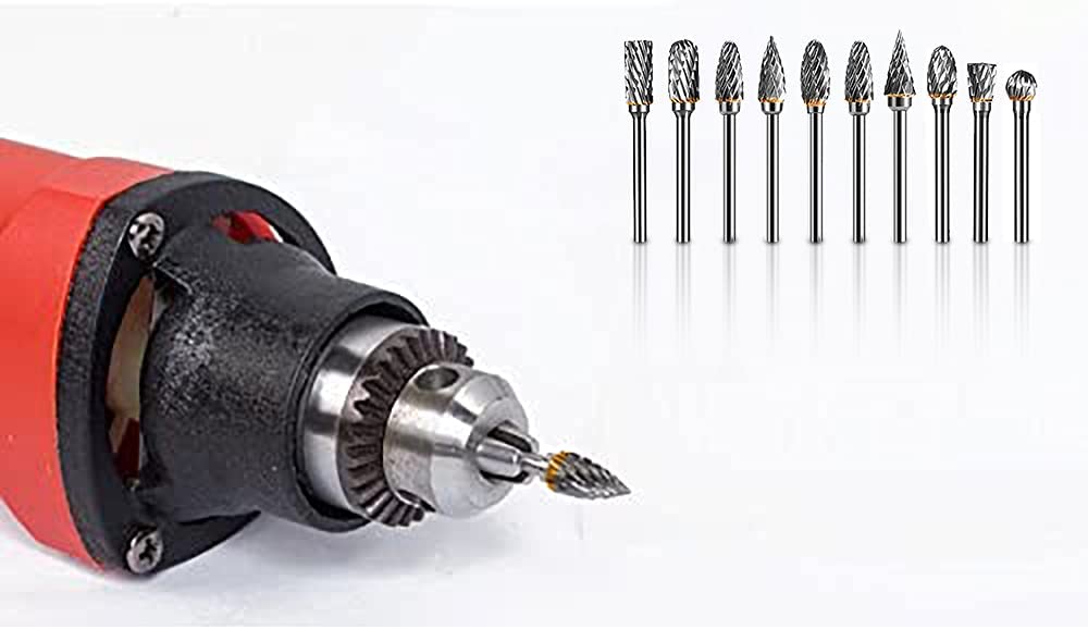 YXGOOD 10 Pieces Tungsten Carbide Double Cut Rotary Burr Set with 3 mm (1/8 Inch) Shank and 6 mm (1/4 Inch) Head Size (Style 1) image 4