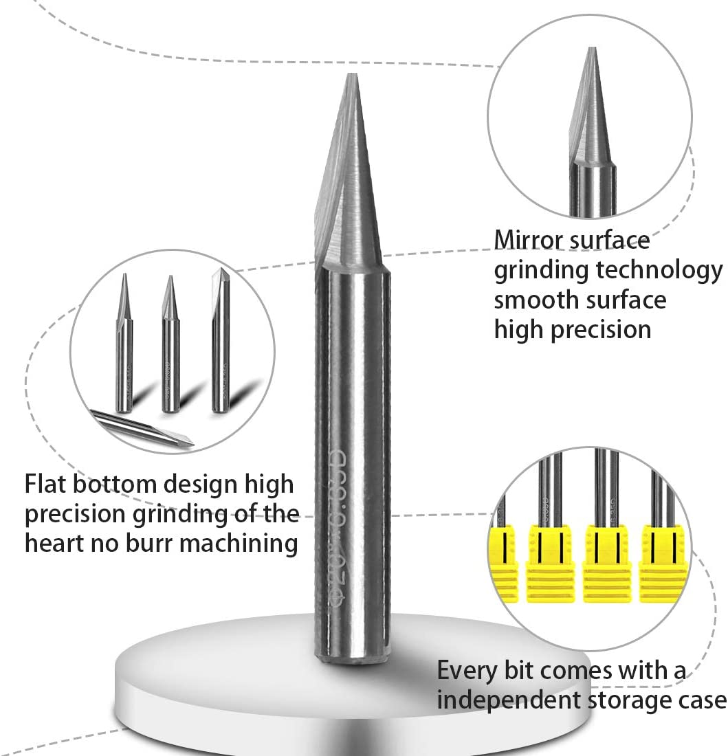 Engraving Bits, 2 Flutes Straight CNC V-bit 1/4 Inch Shank Marking Conical Engraving Router Tool for Steel Aluminum Brass MDF Wood by SILIVN - Tungsten Steel image 1